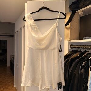 Lulu's White Asymmetrical Satin Romper